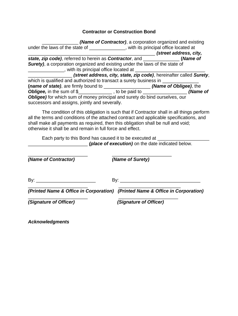 Contractor Construction  Form