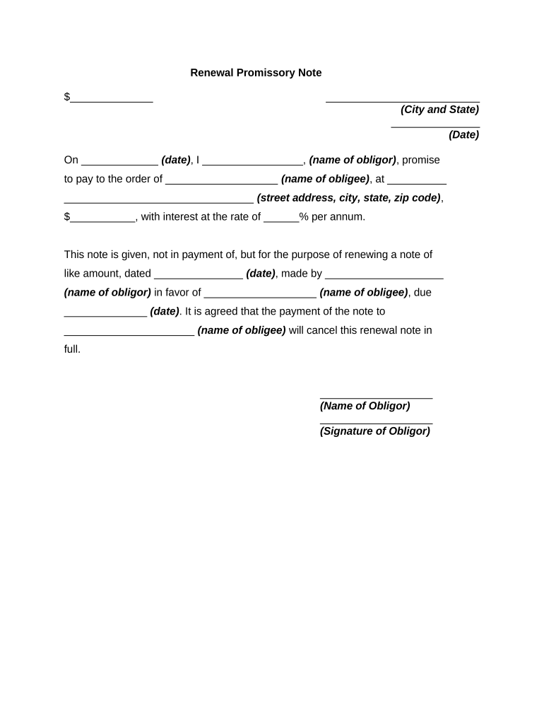 Renewal Note  Form