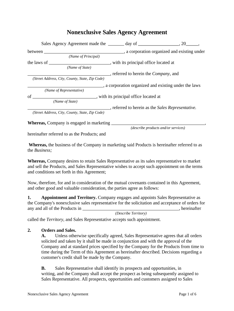 Sales Agency Agreement  Form