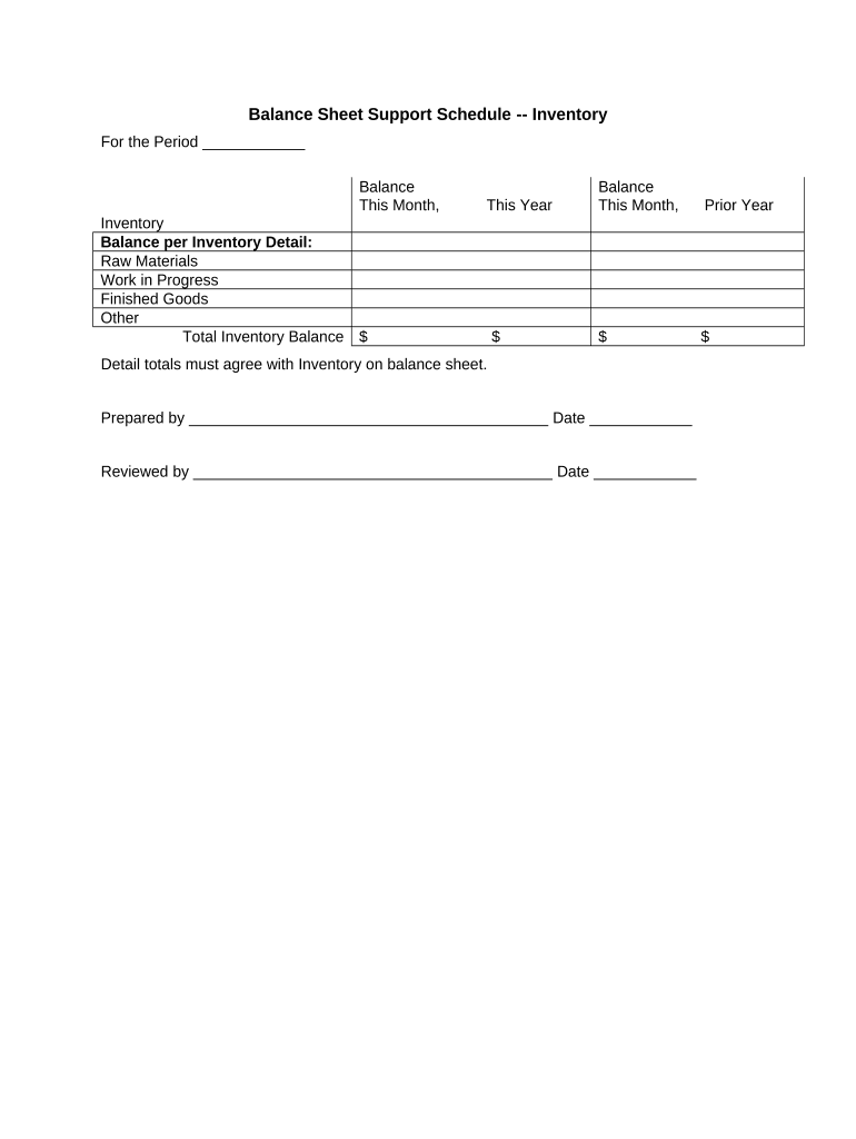 Balance Sheet Support Schedule Inventory  Form