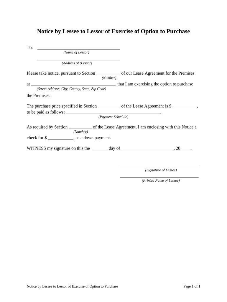 Exercise Option Purchase  Form