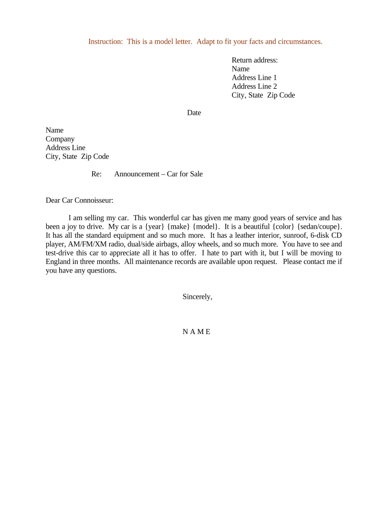 Sample Letter Announcement  Form