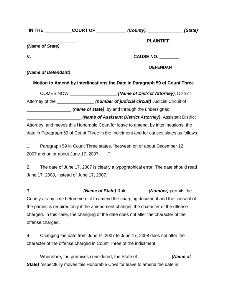 Motion Date Court  Form