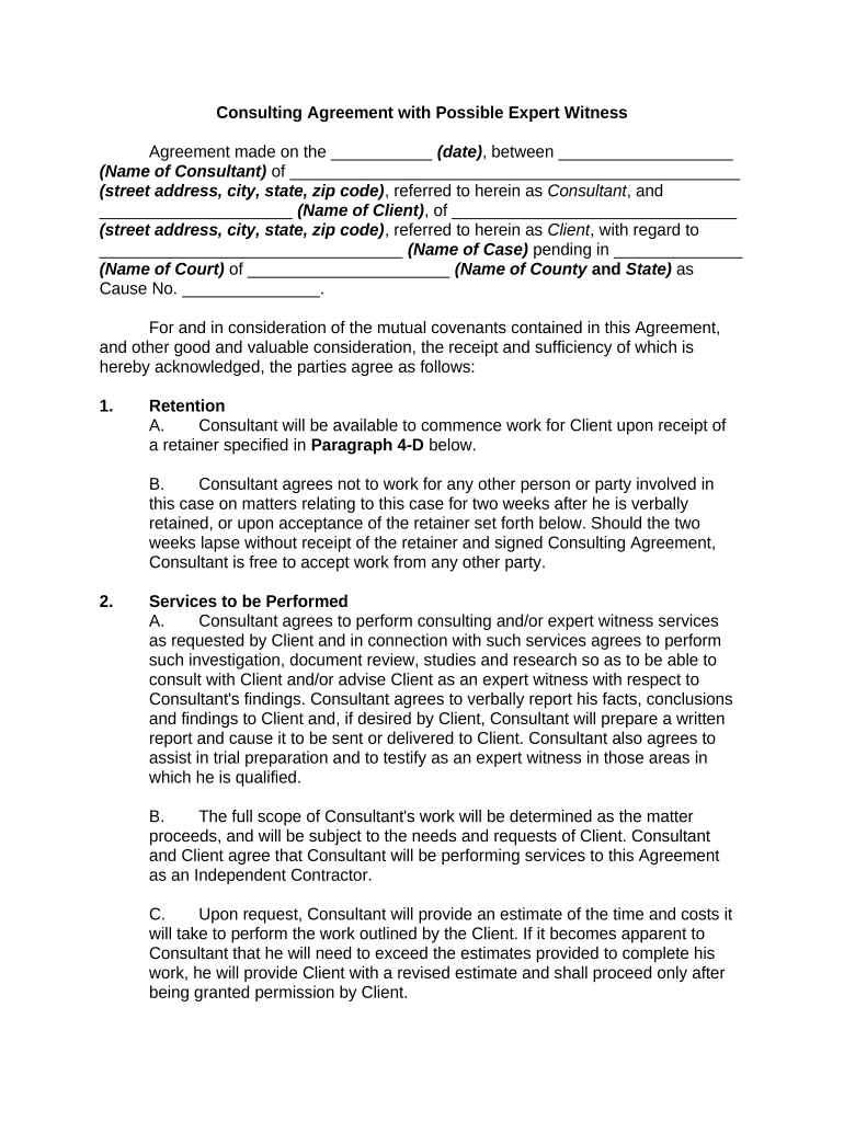 Expert Witness Retention Agreement  Form