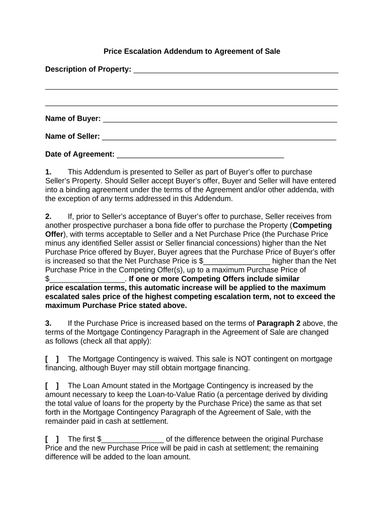 Fill and Sign the Addendum Agreement Sale Form
