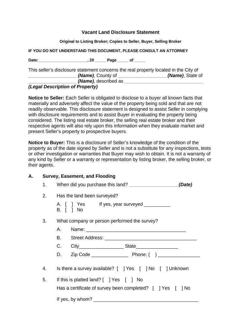 Vacant Land Disclosure Form