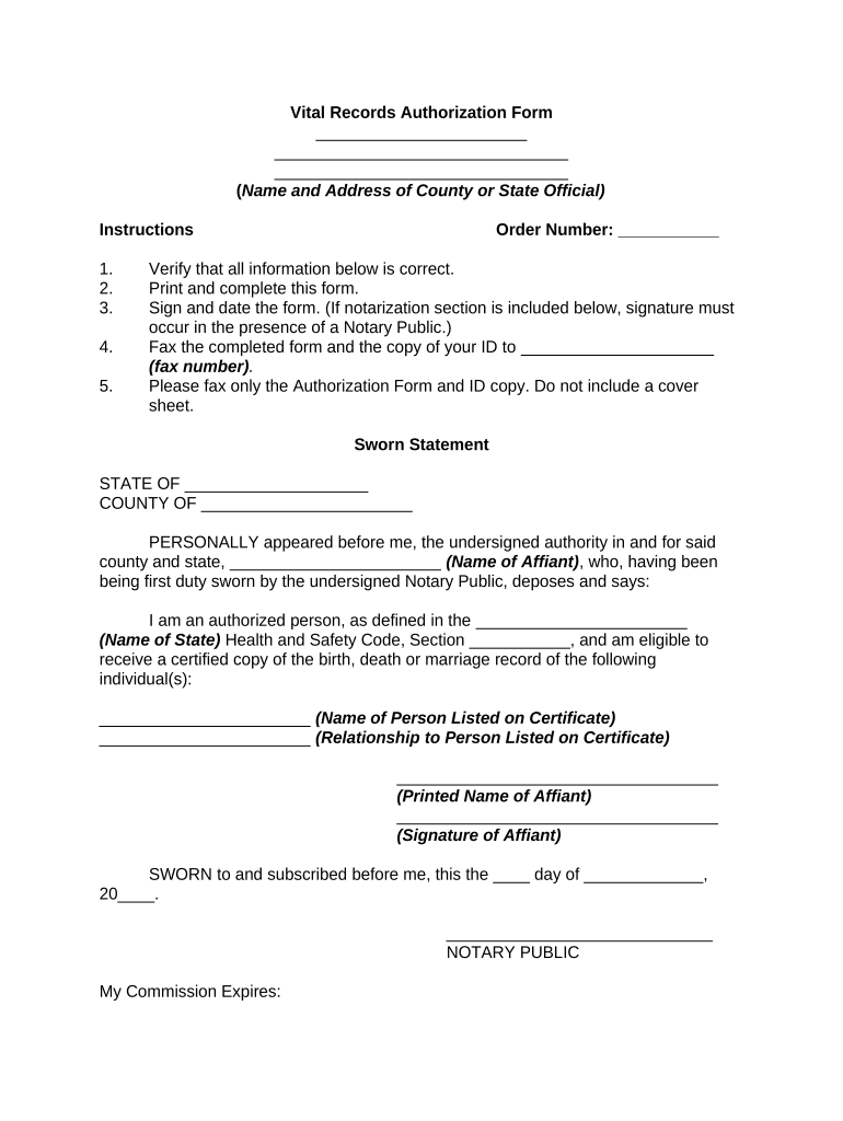 Vital Records Authorization Form