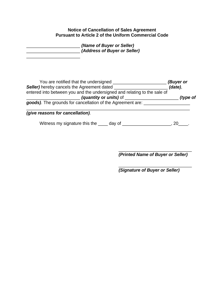 Cancellation Agreement Form Contract