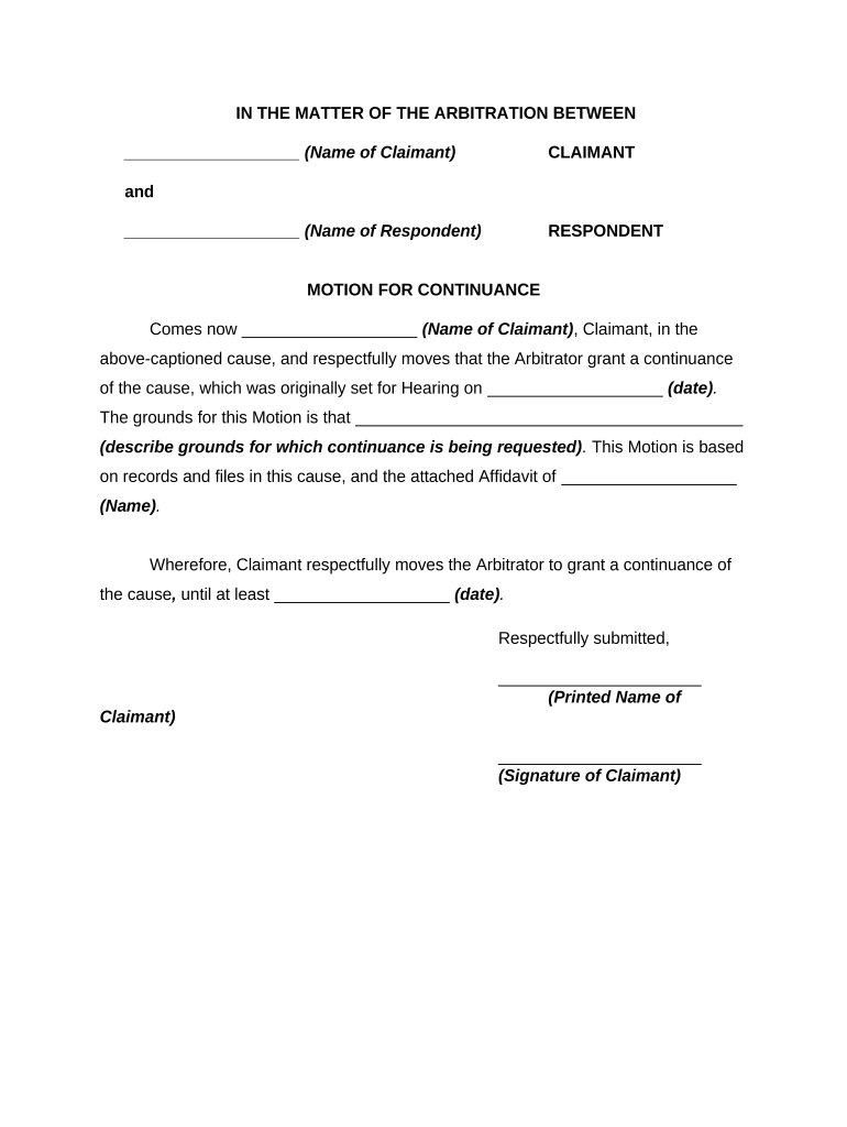 Motion to Continue Hearing  Form