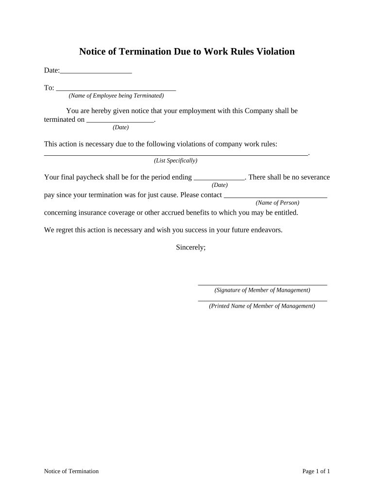 Notice Termination Work  Form