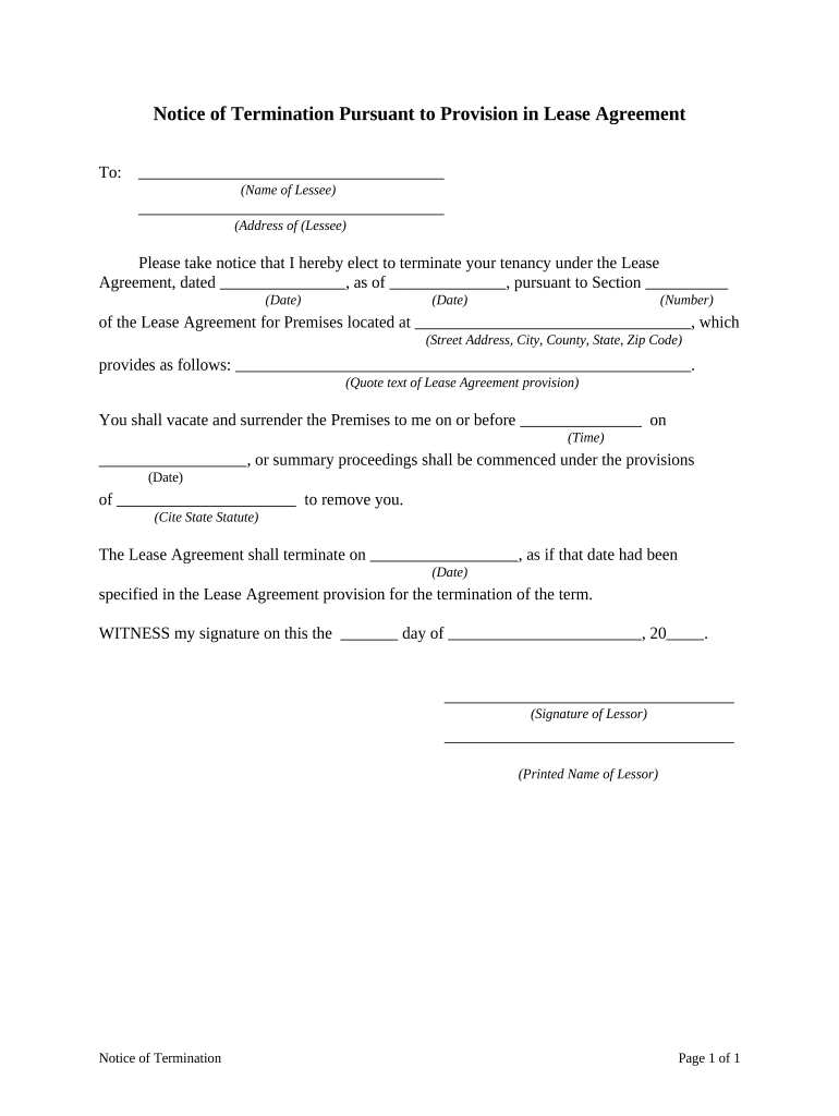 Notice Termination Lease  Form