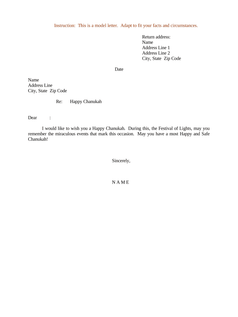 Sample Letter for Happy Chanukah  Form