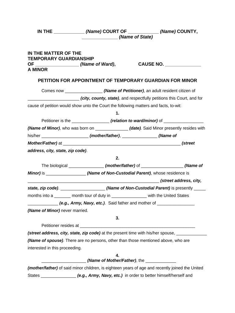 Temporary Guardianship  Form