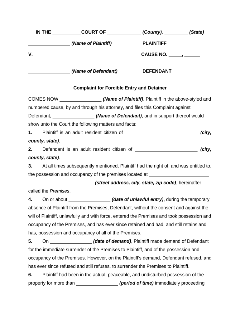 Forcible Entry Detainer  Form