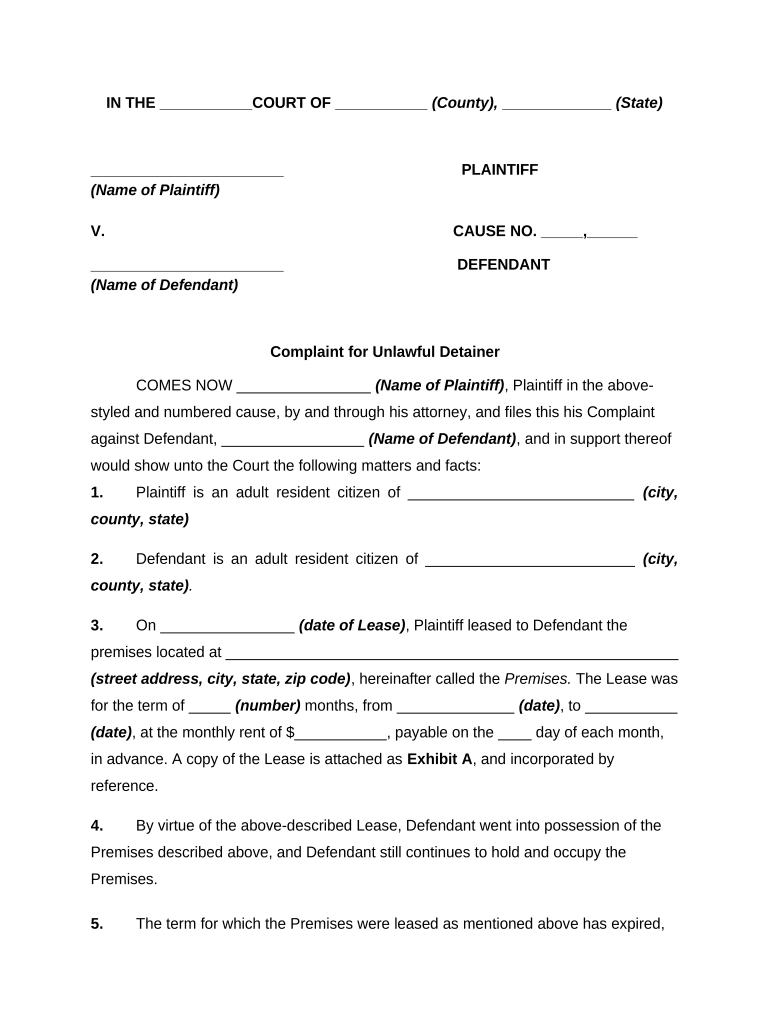 Complaint Unlawful Detainer  Form