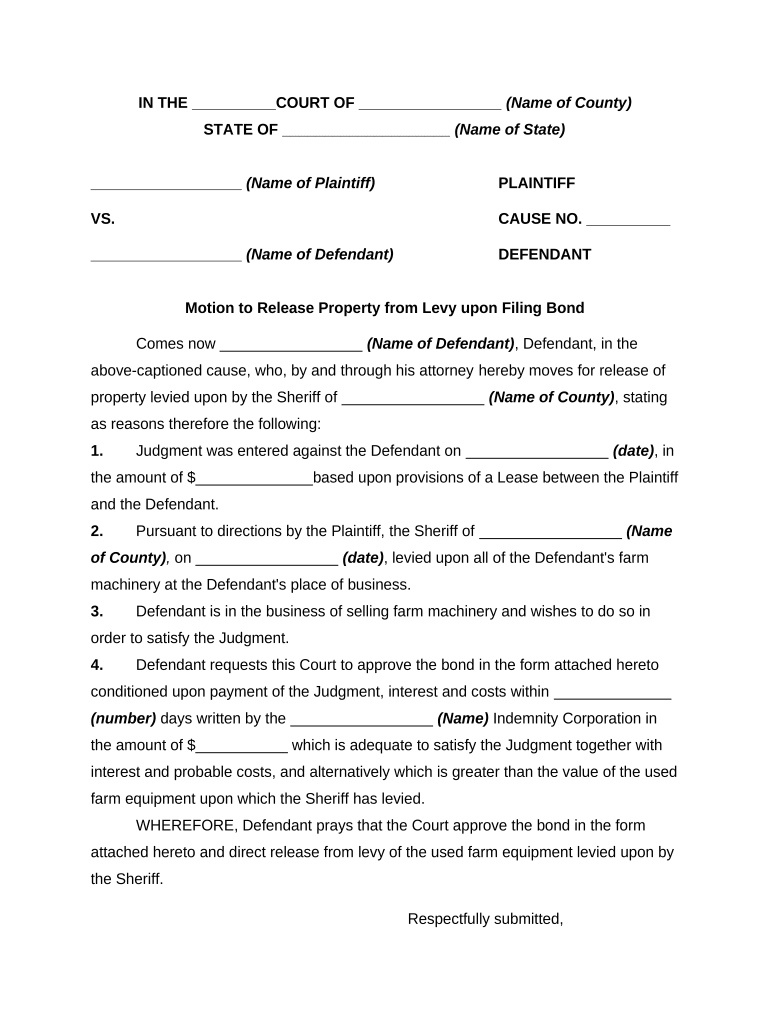 Motion Release Bond  Form