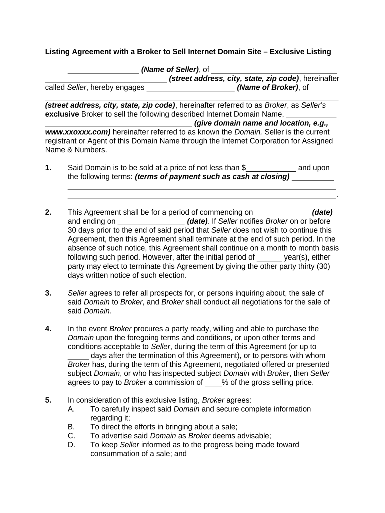 Listing Agreement Exclusive  Form