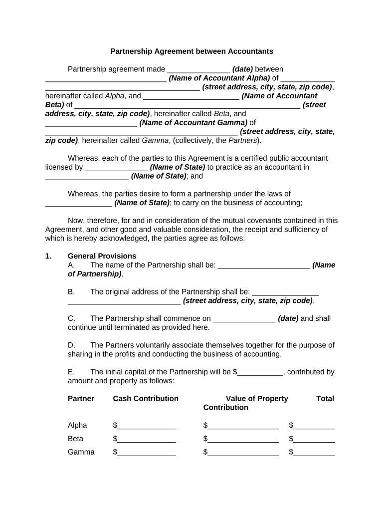 Partnership Agreement  Form