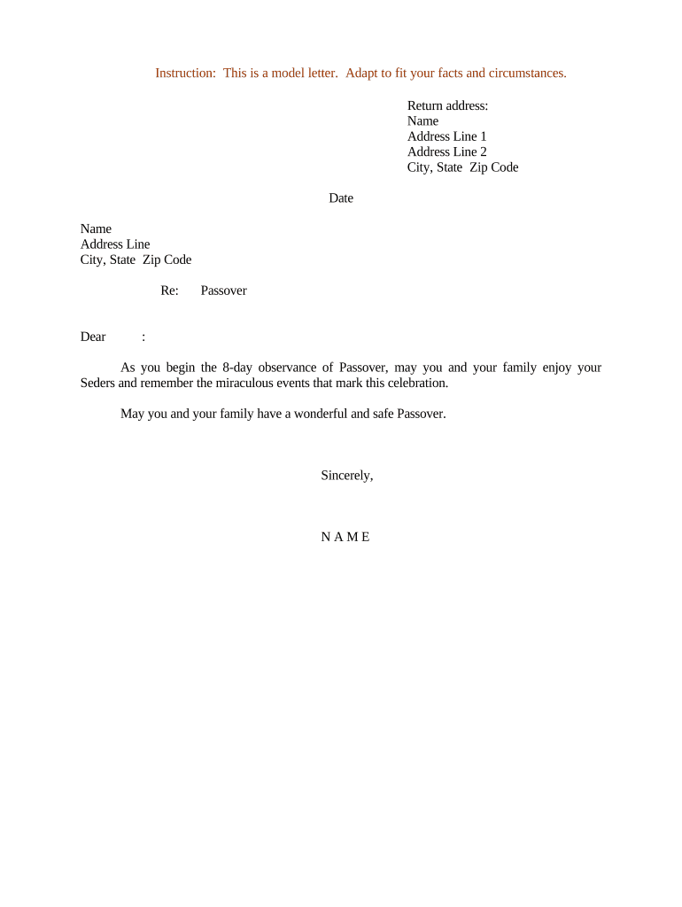 Sample Letter for Passover  Form