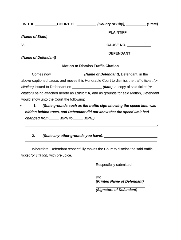 Motion To Dismiss Template Word