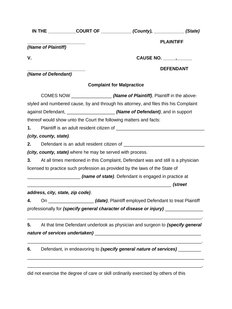 Attorney Malpractice Complaint  Form