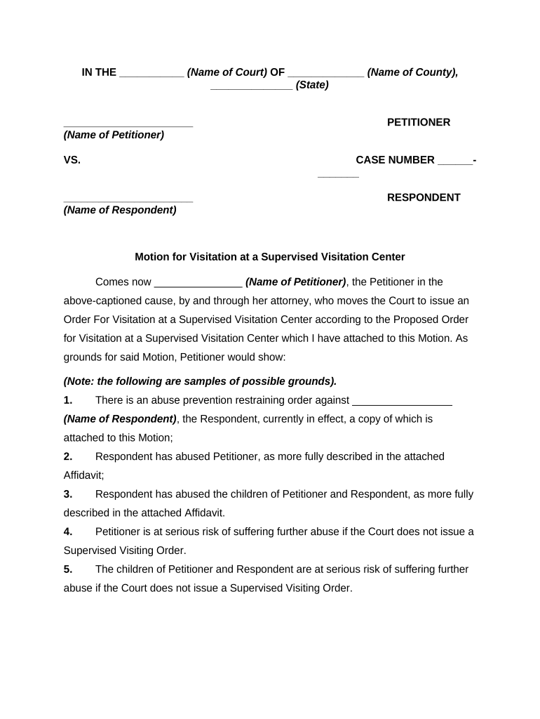 Motion to Enforce Child Vistation  Form