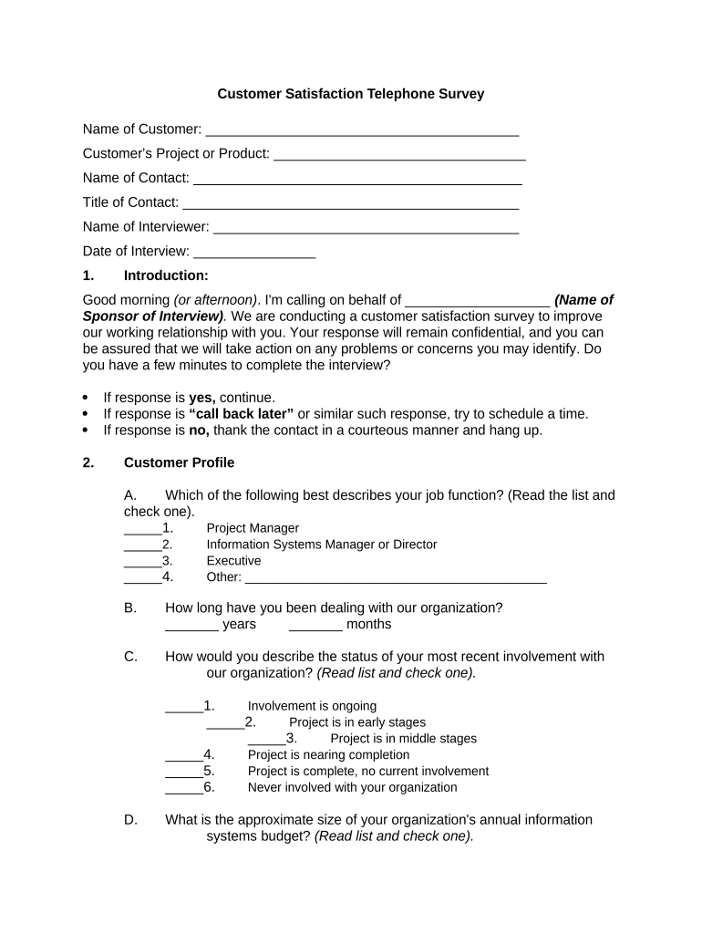 Customer Satisfaction Telephone Survey  Form
