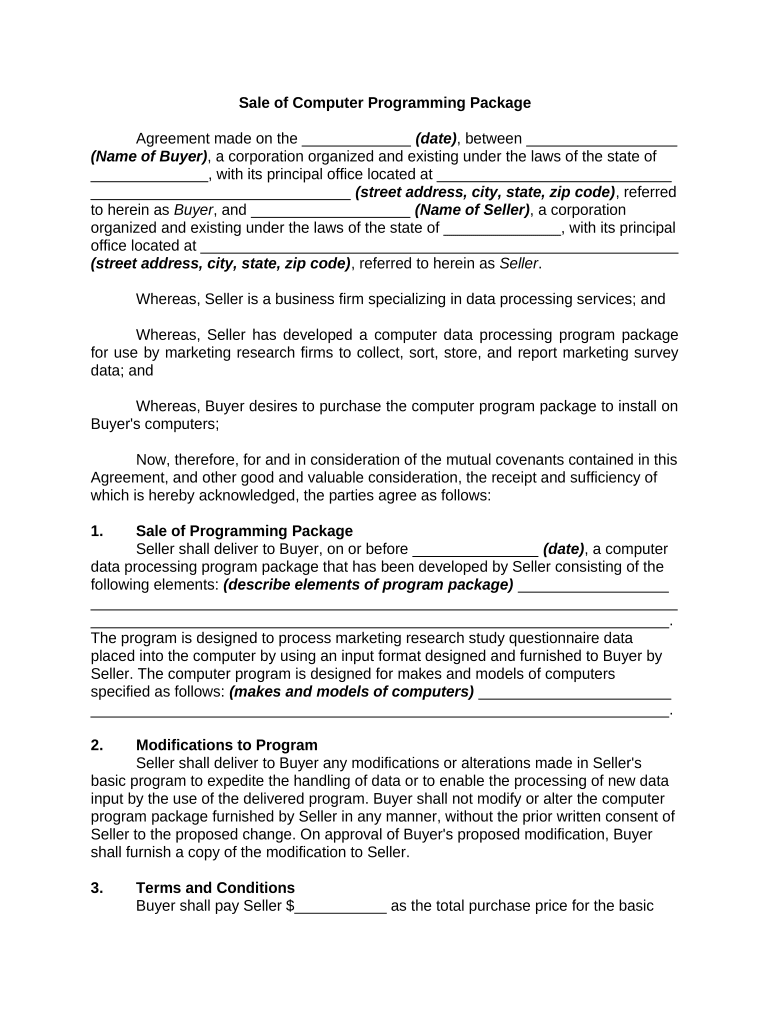 Sale of Computer Programming Package  Form