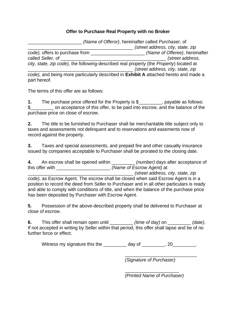 Offer to Purchase Real Property with No Broker  Form