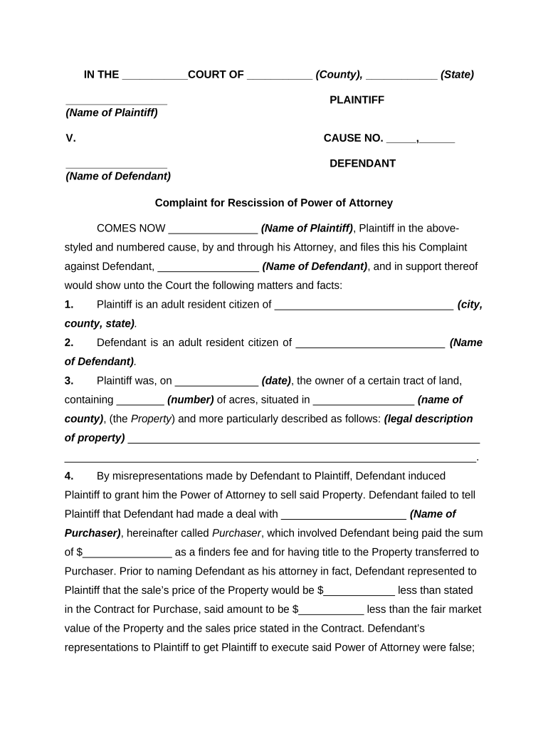 Complaint Power Attorney  Form
