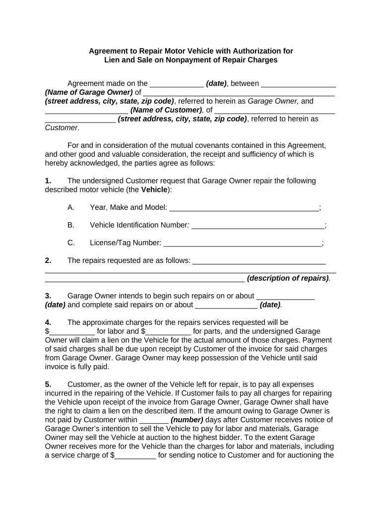Agreement Vehicle Sample  Form