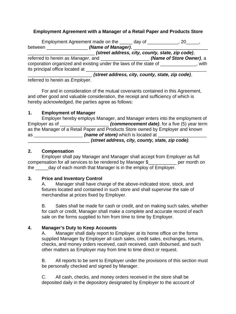 Employment Agreement of  Form