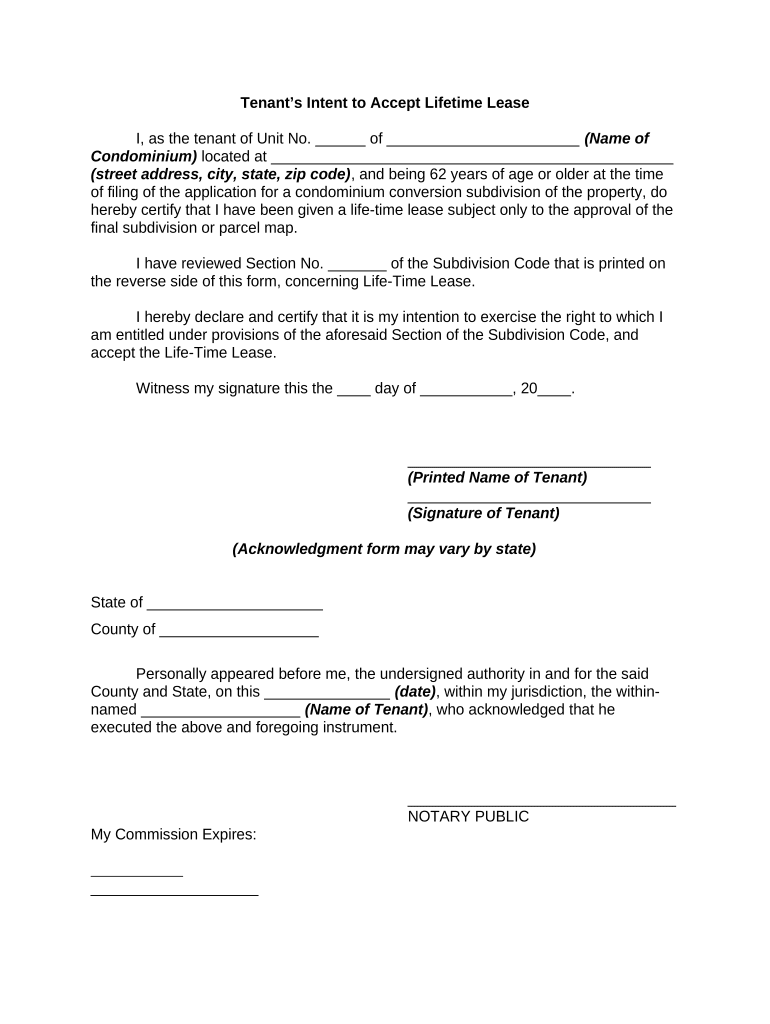 Lifetime Lease  Form