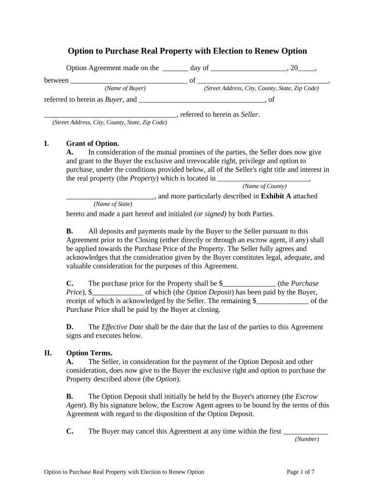 Option Real Property Purchase  Form