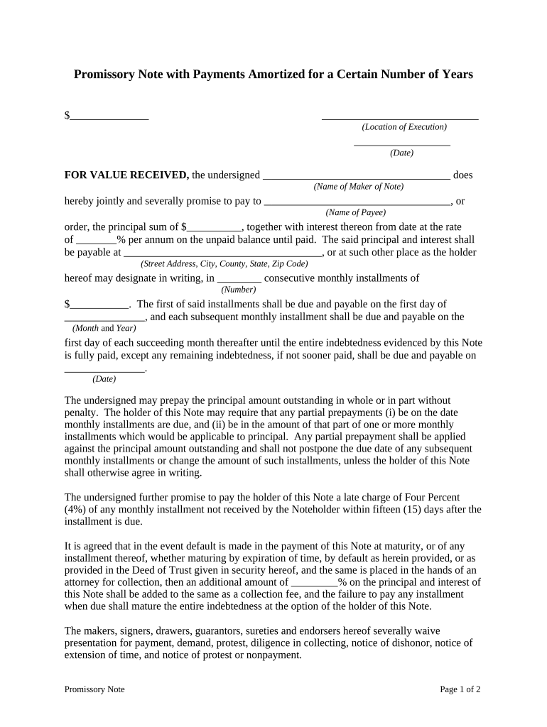 Promissory Note Payments  Form