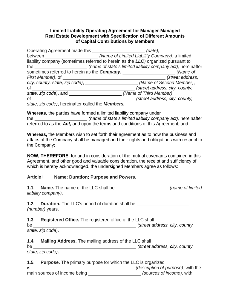 Operating Agreement Manager  Form