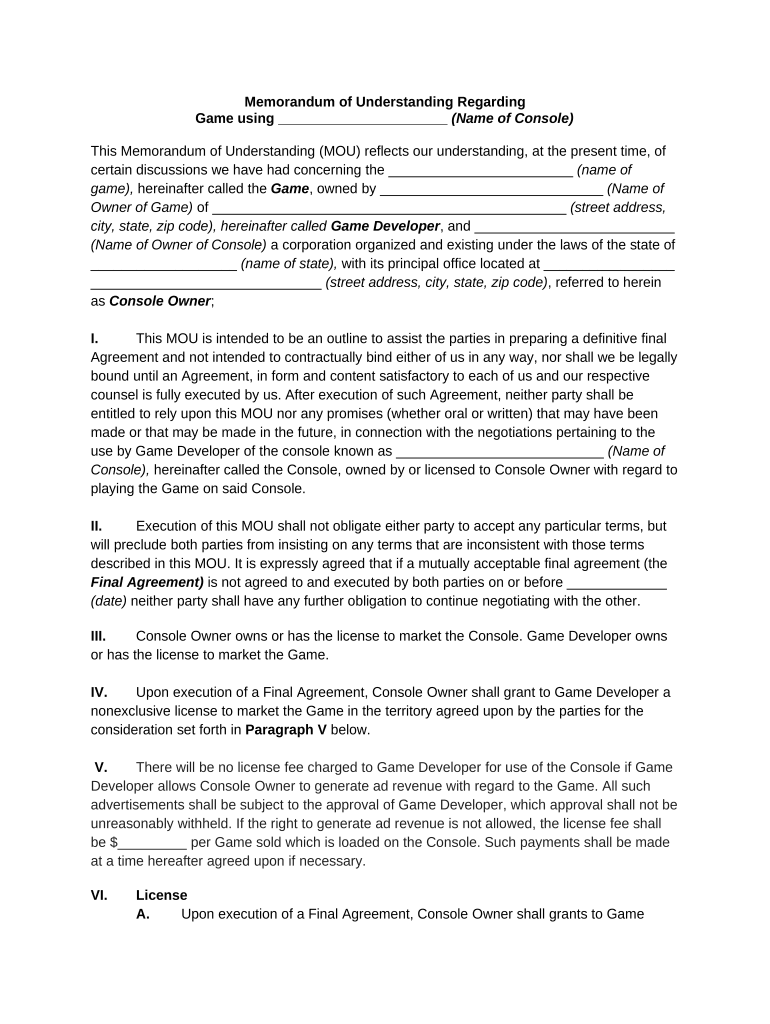 Memorandum Understanding  Form