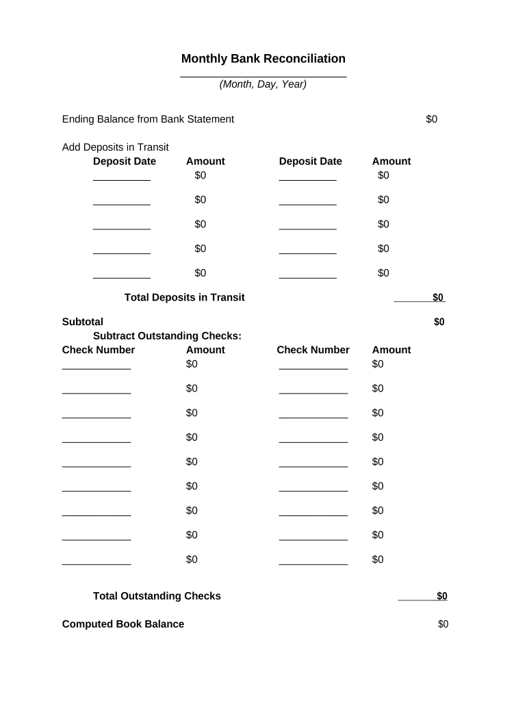 Monthly Bank Reconcilation  Form