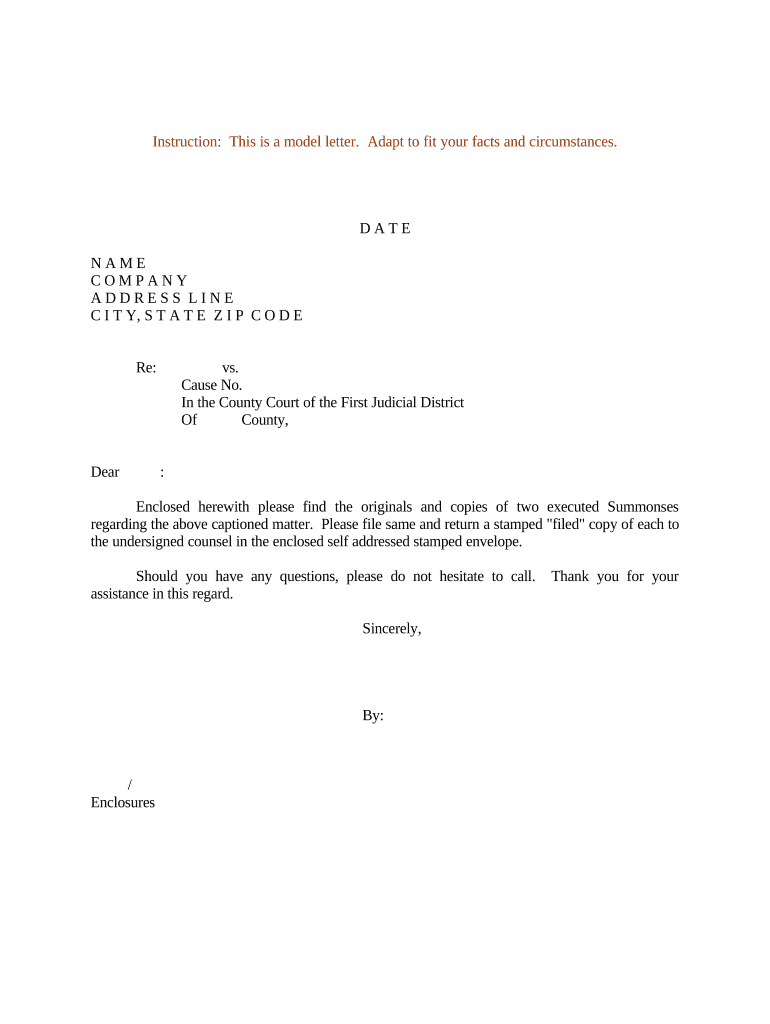 Sample Letter for Summonses  Form