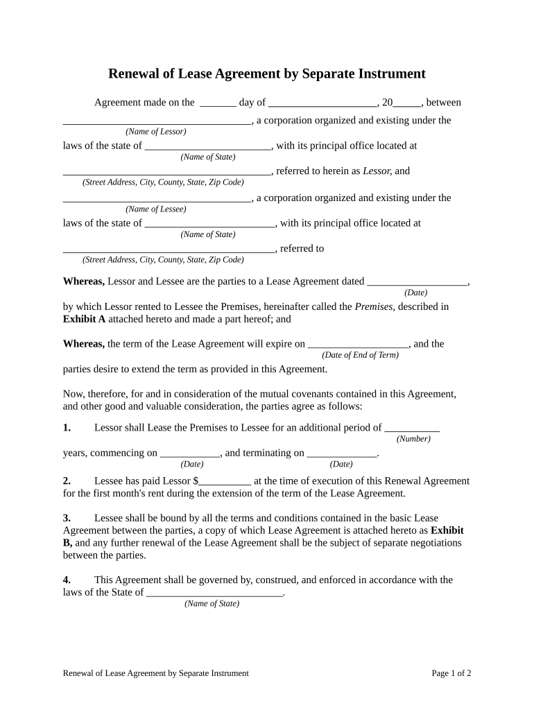 Renewal Lease Agreement  Form