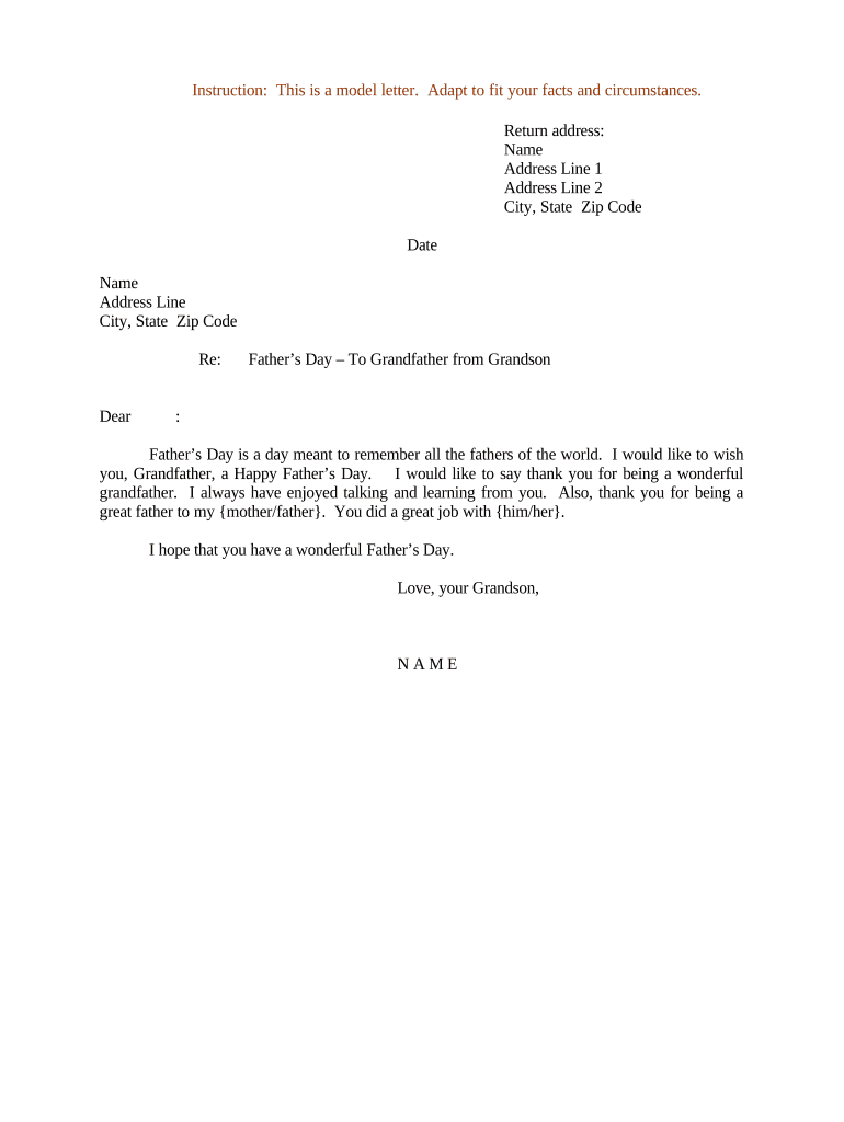 Sample Letter for Happy Father's Day to Grandfather from Grandson  Form