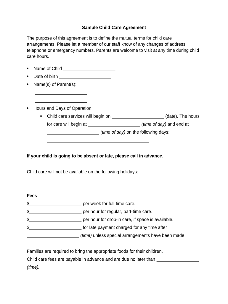 Care Agreement  Form