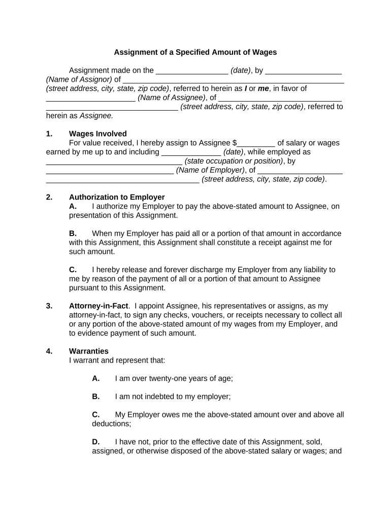 Assignment of Wages  Form