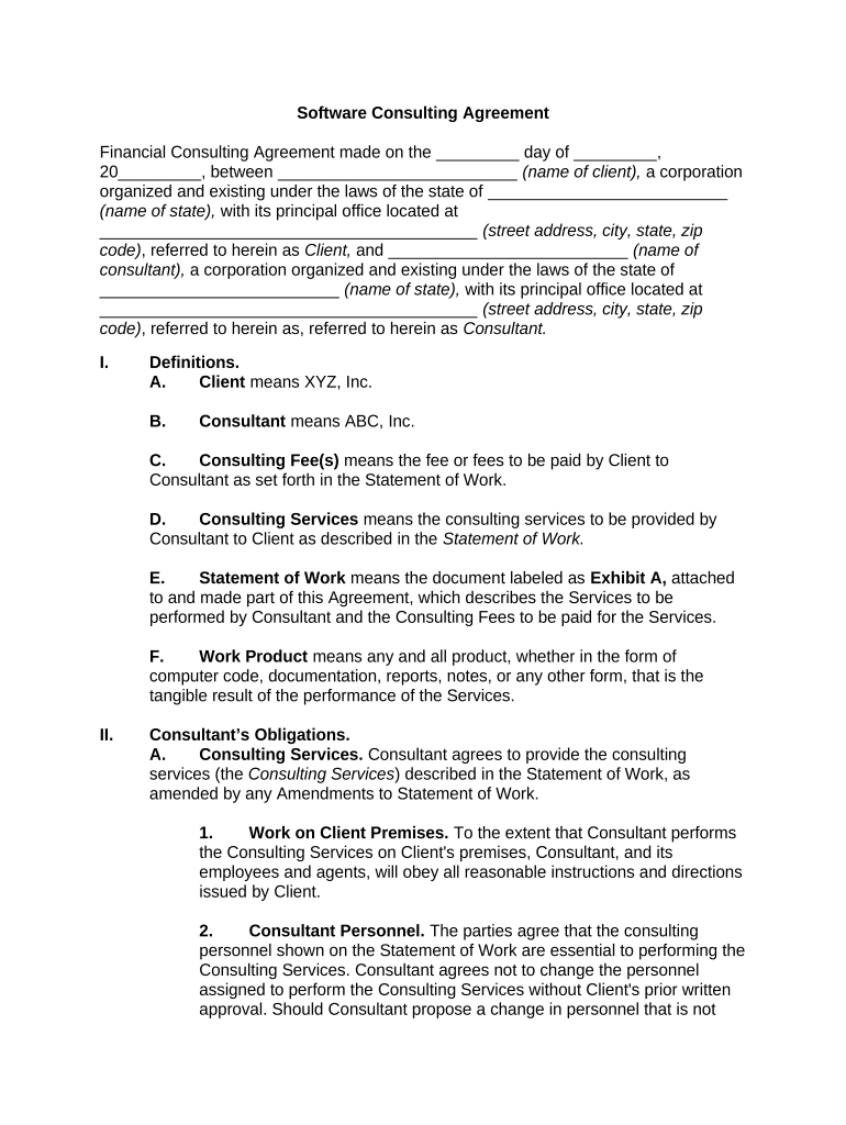 Software Consulting Agreement Template  Form