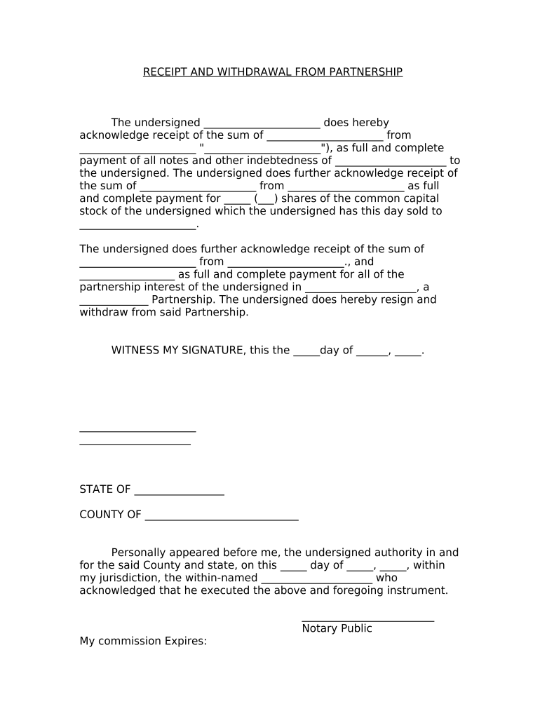 Partnership Banking Withdrawal  Form