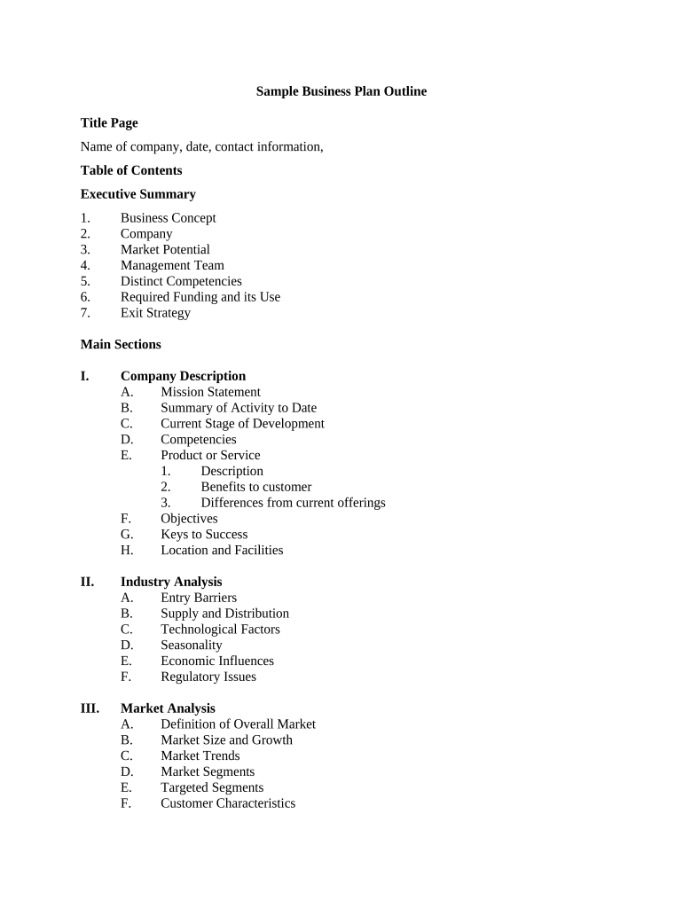 Sample Business Plan  Form