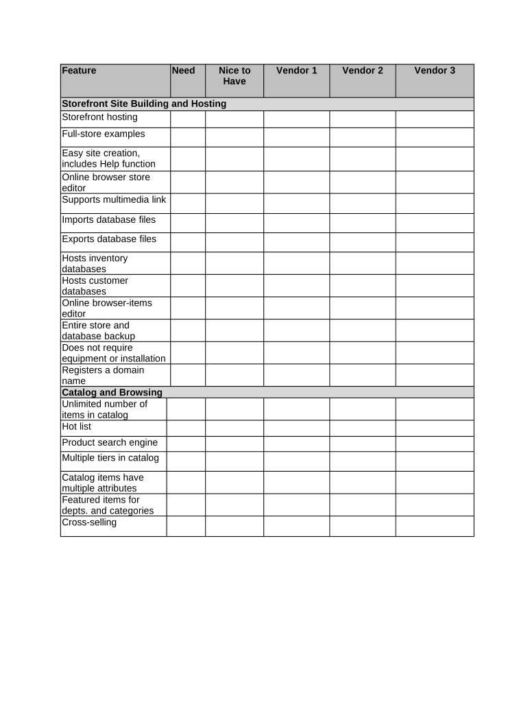 E Commerce Product Comparison Matrix  Form