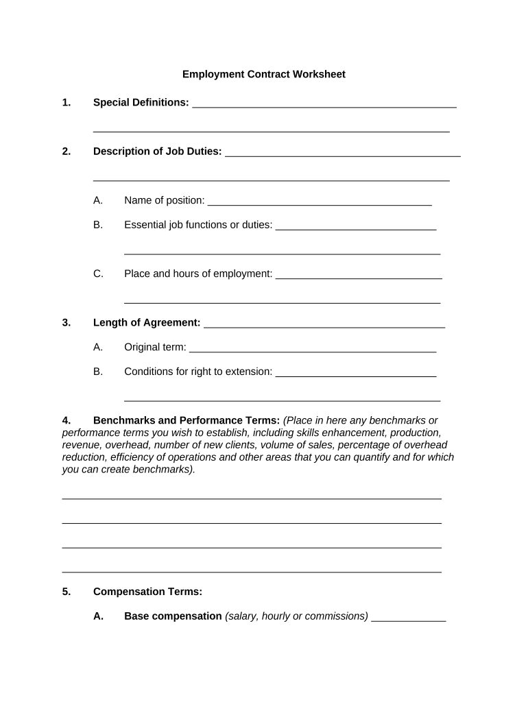Employment Contract Worksheet  Form