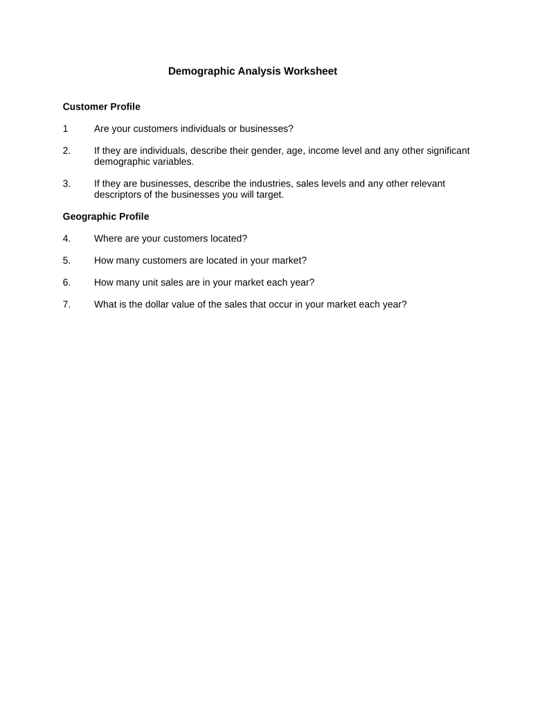 Demographic Analysis Worksheet  Form