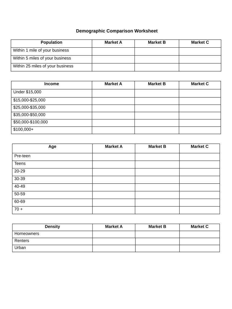 Demographic Comparison Worksheet  Form